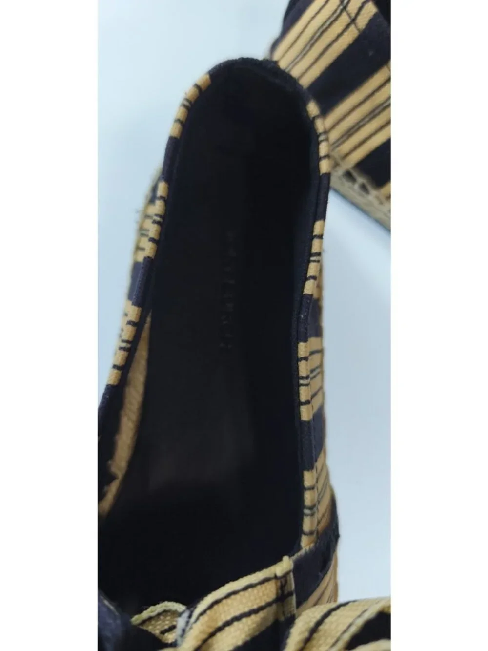 Tory Burch Canvas Lace Up Flat Espadrille Navy Latte Stripe Jute Womens Size 6